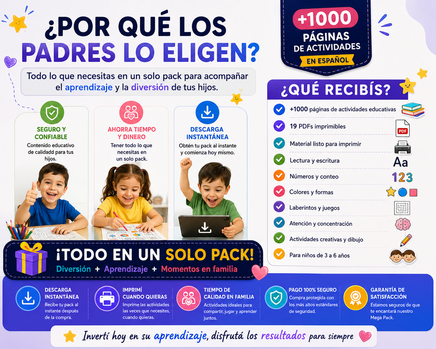 Mega Pack Educativo Infantil 3-6 años + de 1.000 Páginas de Actividades en 19 PDF Imprimibles.