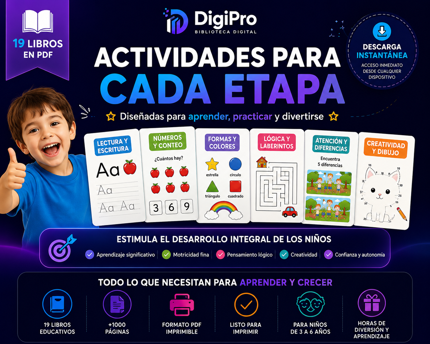Mega Pack Educativo Infantil 3-6 años + de 1.000 Páginas de Actividades en 19 PDF Imprimibles.