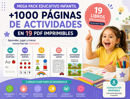 Mega Pack Educativo Infantil 3-6 años + de 1.000 Páginas de Actividades en 19 PDF Imprimibles.