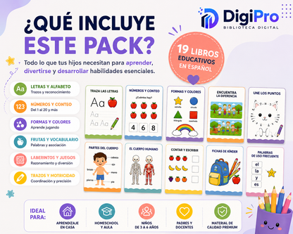 Mega Pack Educativo Infantil 3-6 años + de 1.000 Páginas de Actividades en 19 PDF Imprimibles.