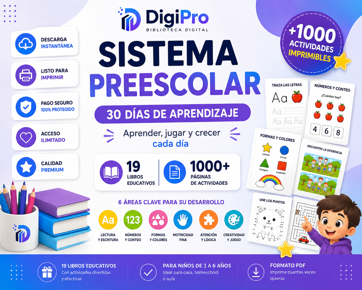 Mega Pack Educativo Infantil 3-6 años + de 1.000 Páginas de Actividades en 19 PDF Imprimibles.