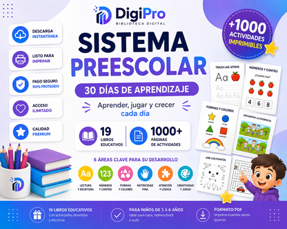 Mega Pack Educativo Infantil 3-6 años + de 1.000 Páginas de Actividades en 19 PDF Imprimibles.
